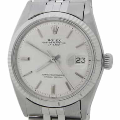 Mens Rolex Stainless Steel Datejust Watch Silver Linen Dial 1601 (SKU 3331925AMT)