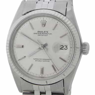 Mens Rolex Stainless Steel Datejust Watch Silver Linen Dial 1601 (SKU 3331925AMT)