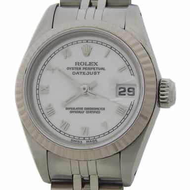 Ladies Rolex Stainless Steel Datejust Watch White Roman Dial 69174 (SKU 8801222WAMT)