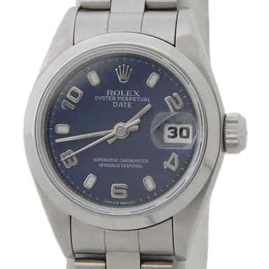 Ladies Rolex Stainless Steel Date Watch 69160 Blue Arabic Dial (SKU T712735BLAMT)