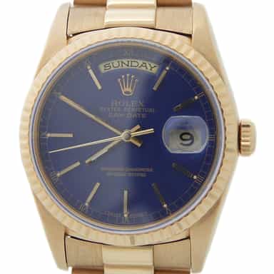 Mens Rolex 18K Gold Day-Date President Watch Blue Dial 18238 (SKU E302218AMT)