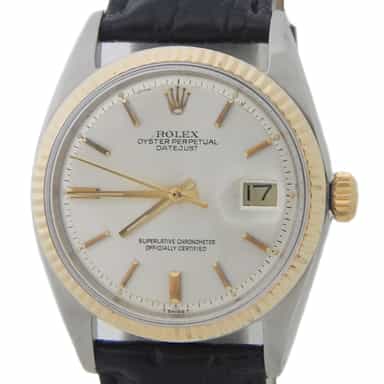 Mens Rolex Two-Tone Datejust 1601 Watch with Silver Dial (SKU 776326AMT)