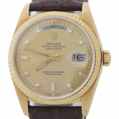 Mens Rolex 18K Gold Day-Date Watch with Champagne Diamond Dial 18038 (SKU 8085603AMT)