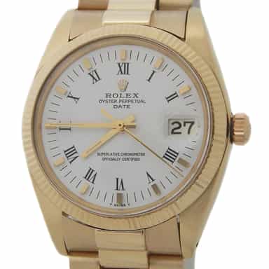 Mens Rolex 14K Yellow Gold Date with White Roman Dial 1503 (SKU 6122594PAMT)