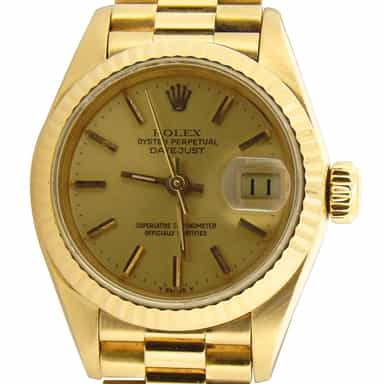 Ladies Rolex 18K Yellow Gold Datejust Watch with Gold Champagne Dial  69178 (SKU 9176032FPAMT)