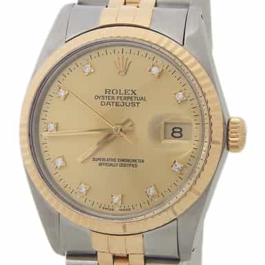 Mens Rolex Two-Tone 18K/SS Datejust Champagne Diamond Dial 16013 (SKU 8787106AMT)