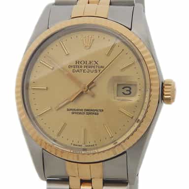 Mens Rolex Two-Tone 18K/SS Datejust Watch Gold Linen 16013 (SKU 9111215AMT)