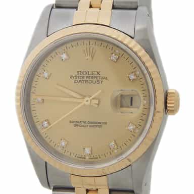 Mens Rolex Two-Tone Datejust Factory Gold Diamond Dial 16233 (SKU E664808AMT)