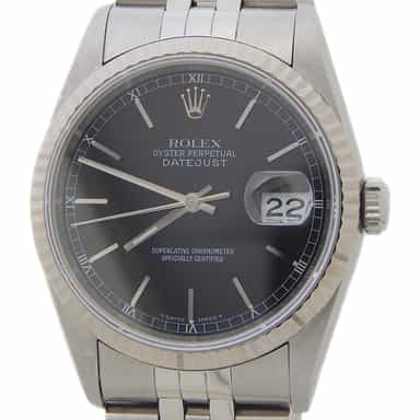 Mens Rolex Datejust Stainless Steel Watch Ref. 16234 with Black Dial (SKU W209557AMT)