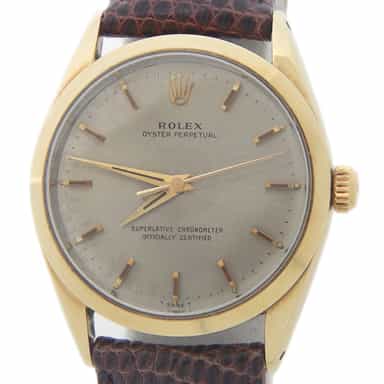 Mens Rolex 14K Gold Shell Oyster Perpetual Slate Gray Dial 1024 (SKU 1271276AMT)