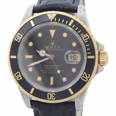 Mens Rolex Two-Tone Submariner 16803 with Black Dial (SKU 9728543BLAMT)