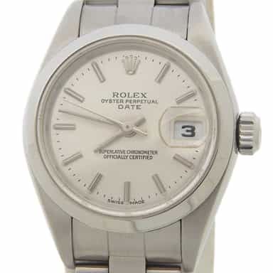 Ladies Rolex Stainless Steel Date Watch with Silver Stick Dial 79160 (SKU F257043AMT)