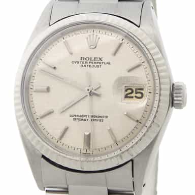Mens Rolex Stainless Steel Datejust Watch Silver Linen Dial 1601 (SKU 2652072AMT)