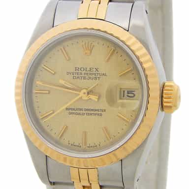 Ladies Rolex Two-Tone 18K/SS Datejust Gold Champagne Linen Dial 69173 (SKU 9813798AMT)