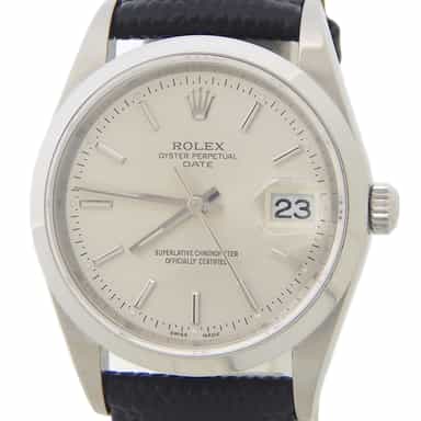 Mens Rolex Stainless Steel Date 15200 Watch Silver Dial with Black Leather Band (SKU P894601AMT)