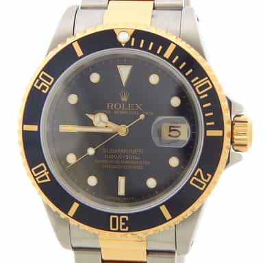 Mens Rolex Two-Tone 18K/SS Submariner Black Bezel and Dial 16613 (SKU U473304AMT)