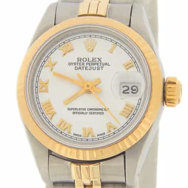 Ladies Rolex Two-Tone Datejust Watch White Roman Dial 69173 (SKU 69173FPWAMT)