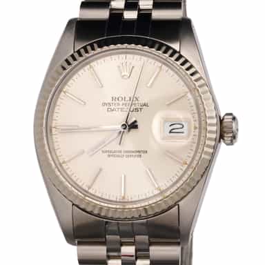 Mens Rolex Stainless Steel Datejust Watch Silver Stick Dial 16014 (SKU 7483440AMT)