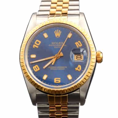 Mens Rolex Two-Tone 18K/SS Date Watch Blue Arabic Dial 15053 (SKU R270701AMT)
