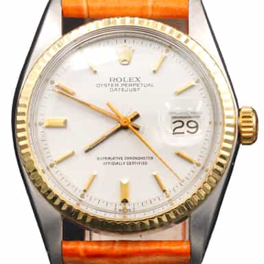 Mens Rolex Two-Tone Datejust 1601 Watch with White Dial (SKU 3500386LAMT)