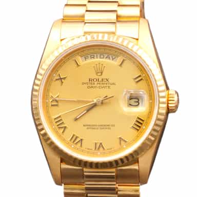 Mens Rolex 18K Gold Day-Date President Watch Gold Champagne Roman Dial 18238 (SKU W327113AMT)