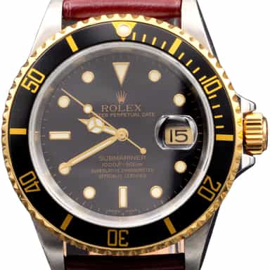 Mens Rolex Two-Tone Submariner 16613T Watch with Black Dial (SKU Z878762BRAMT)