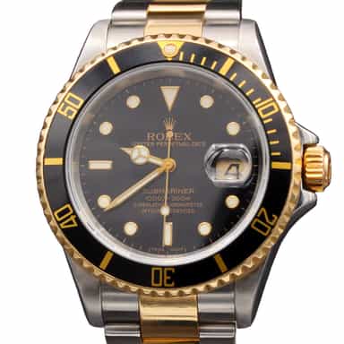 Mens Rolex Two-Tone Submariner 16613T Watch with Black Dial & Bezel - Mid 2000s (SKU BD370416AMT)
