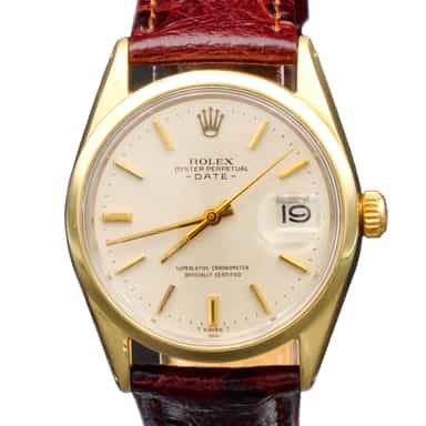 Mens Rolex 14K Gold Shell Date Watch Silver Dial 1550 (SKU 3121642BRAMT)