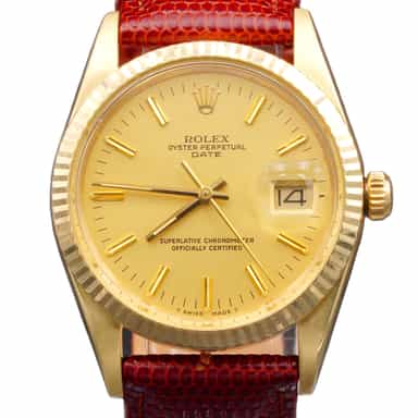 Mens Rolex 14K Yellow Gold Date Watch Gold Champagne Dial 15037 (SKU 9118419AMT)