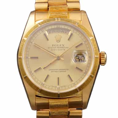 Mens Rolex 18K Gold Day-Date President Watch Ref. 18078 Bark Finish (SKU 9582414FPAMT)