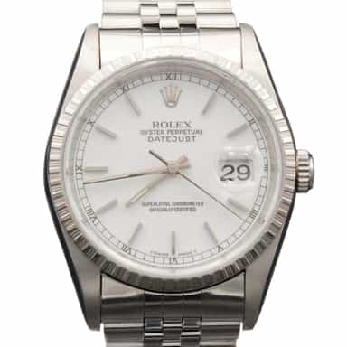 Mens Rolex Stainless Steel Datejust Watch with White Dial 16220 (SKU 16220FPJAMT)