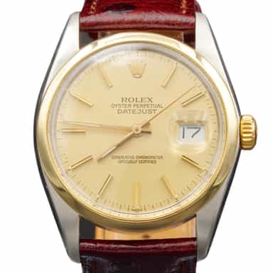 Mens 2Tone Rolex Datejust Watch Ref. 16003 with Yellow Gold Smooth Finish Bezel (SKU 5230362BRAMT)