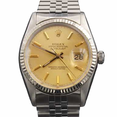 Mens Rolex Stainless Steel Datejust Watch Gold Champagne Dial 16014 (SKU 5733803AJAMT)