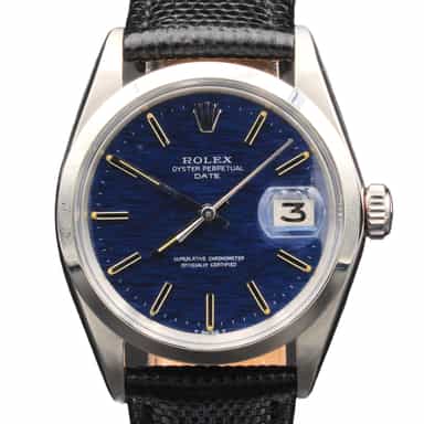 Mens Rolex Stainless Steel Date Watch 1500 Blue Mosaic Dial (SKU 2350829BLAMT)