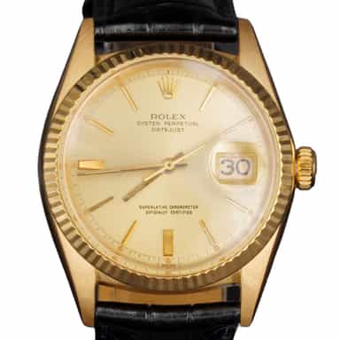 Mens Rolex 18K Yellow Gold Datejust Watch Gold Champagne Dial 1601 (SKU 1261041BLAMT)
