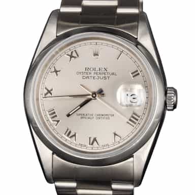 Mens Rolex Stainless Steel Datejust Watch Silver Roman Dial 16200 (SKU A418451AMT)
