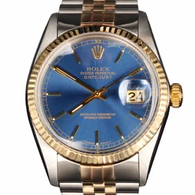 Mens Rolex Two-Tone Datejust Watch Blue Dial 16013 (SKU DJ8881511MT)