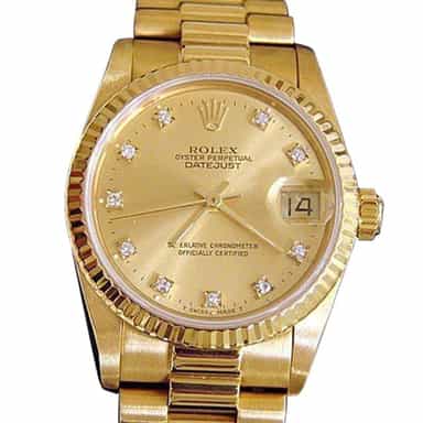 Mid Size Rolex 18K Yellow Gold Datejust Champagne Diamond 68278 (SKU R541045MT)