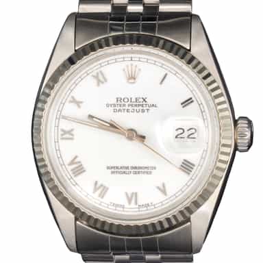 Mens Rolex Stainless Steel Datejust Watch White Roman Dial 16014 (SKU 6132223AMT)