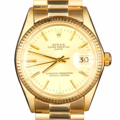 Mens Rolex 14K Yellow Gold Date Watch Champagne Dial 1500 (SKU 3598759AMT)