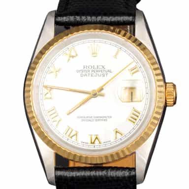Mens Rolex Two-Tone 18K/SS Datejust Watch White Roman Dial 16233 (SKU S977499BLAMT)
