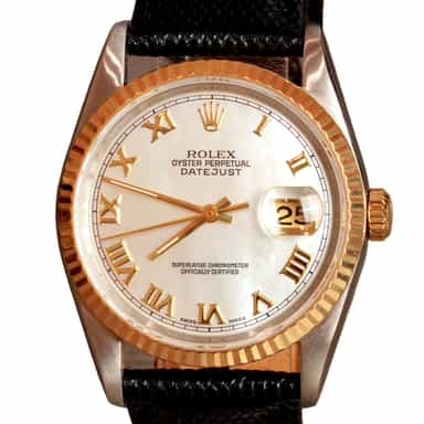 Mens Rolex Two-Tone 18K/SS Datejust Watch Mother of Pearl Roman Dial 16233 (SKU S977499MOPAMT)