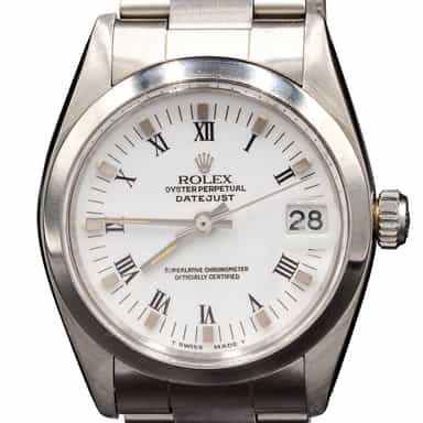 MidSize 31mm Rolex Stainless Steel Datejust Watch White Roman Dial 6824 (SKU 7389682RAMT)