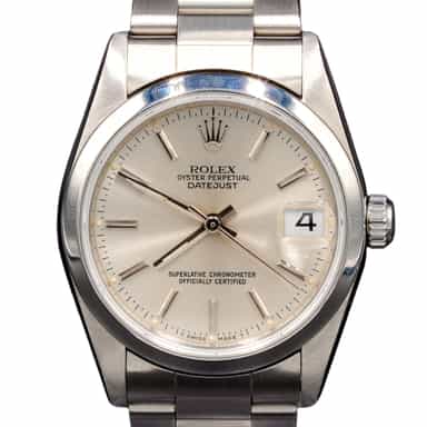 Mid-Size Rolex Datejust Stainless Steel Watch with Silver Dial 78240 (SKU A978932SAMT)