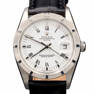 Mens Rolex Stainless Steel Date Watch White Roman Dial 15210 (SKU X615393BLAMT)
