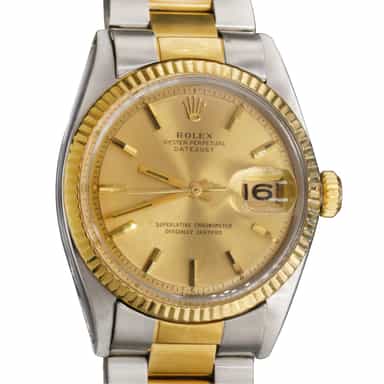 Mens Rolex Two-Tone Yellow Gold/ Stainless Steel Datejust Watch Gold Dial 1601 (SKU 1601FPAOAMT)
