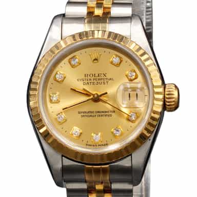 Ladies Rolex Two-Tone 18K/SS Datejust Watch Champagne Diamond Dial 69173 (SKU 6917GCDAMT)