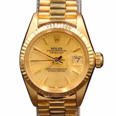 Ladies Rolex 18K Yellow Gold Datejust President Watch Champagne Dial 6917 (SKU 7318732AMT)