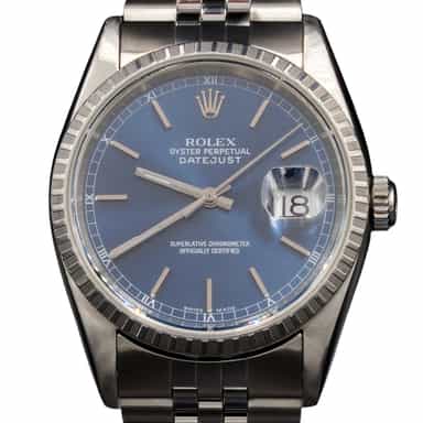 Mens Rolex Stainless Steel Datejust Watch Blue Dial 16220 (SKU P671467AMT)