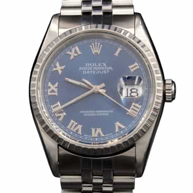 Mens Rolex Stainless Steel Datejust Watch Blue Roman Dial 16220 (SKU P785957AMT)